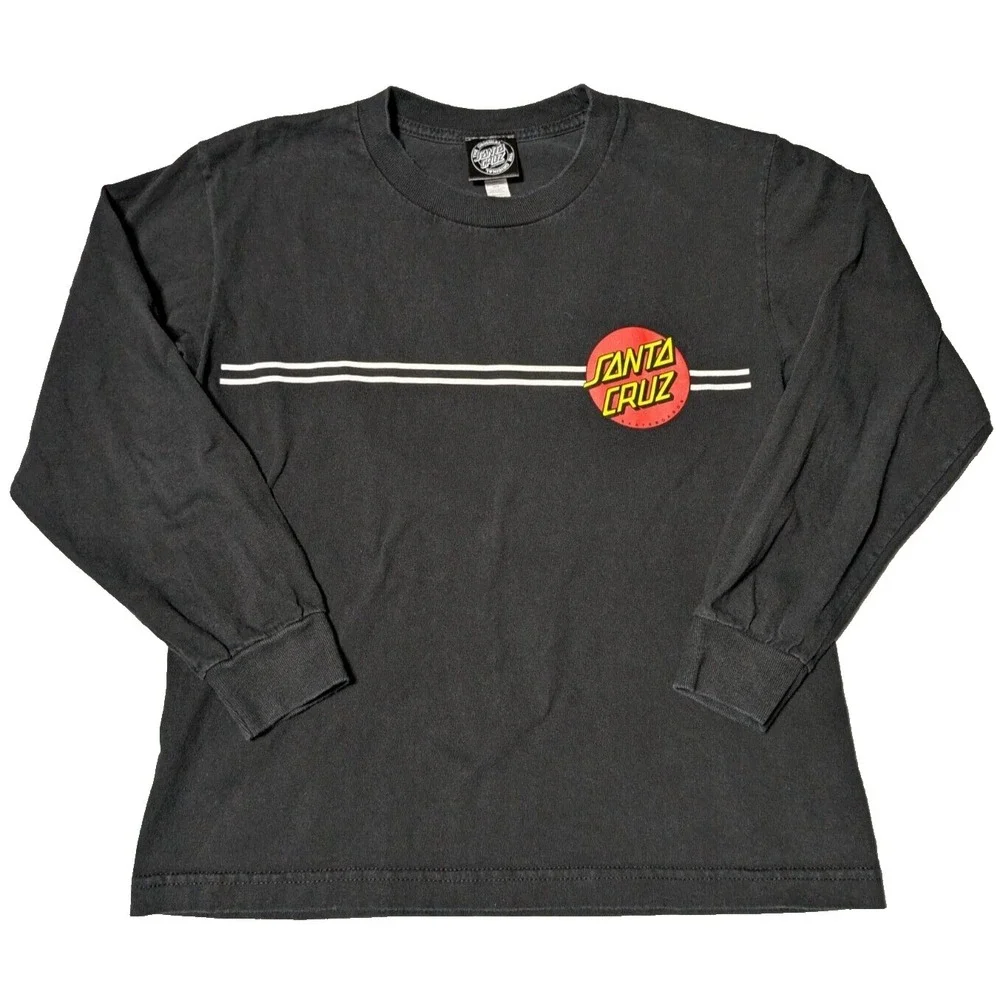 SANTA CRUZ Double-Sided DOT LOGO Black Cotton Long Sleeve T-Shirt - Boys Medium